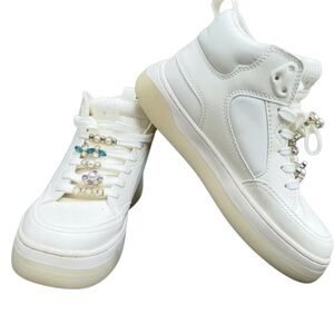 Zara White Gem Detail High Top Sneakers Kids Size US 3 Youth Sparkle Chic